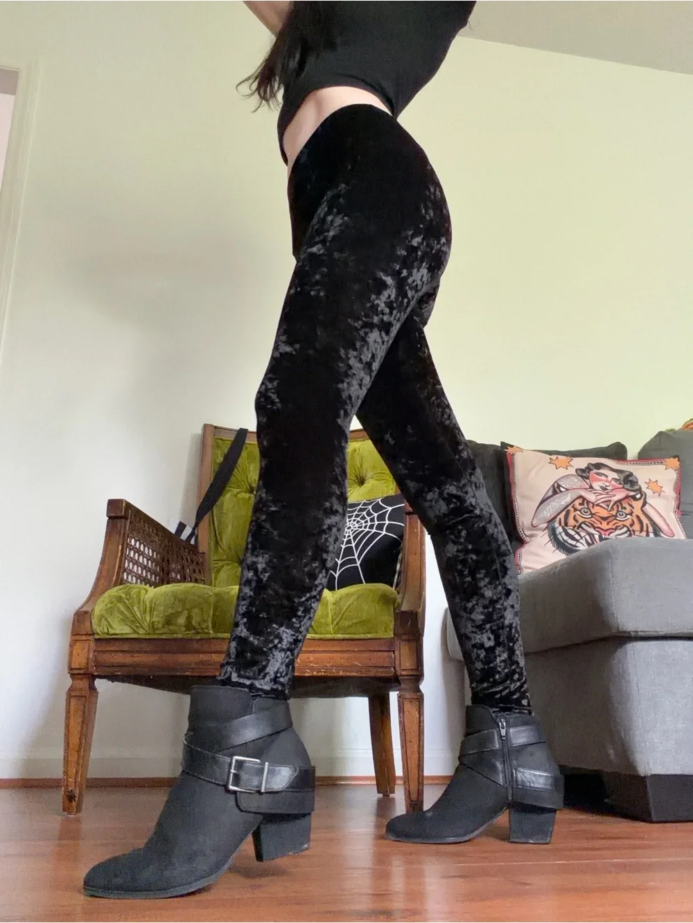 Killstar Black Crushed Velvet Leggings